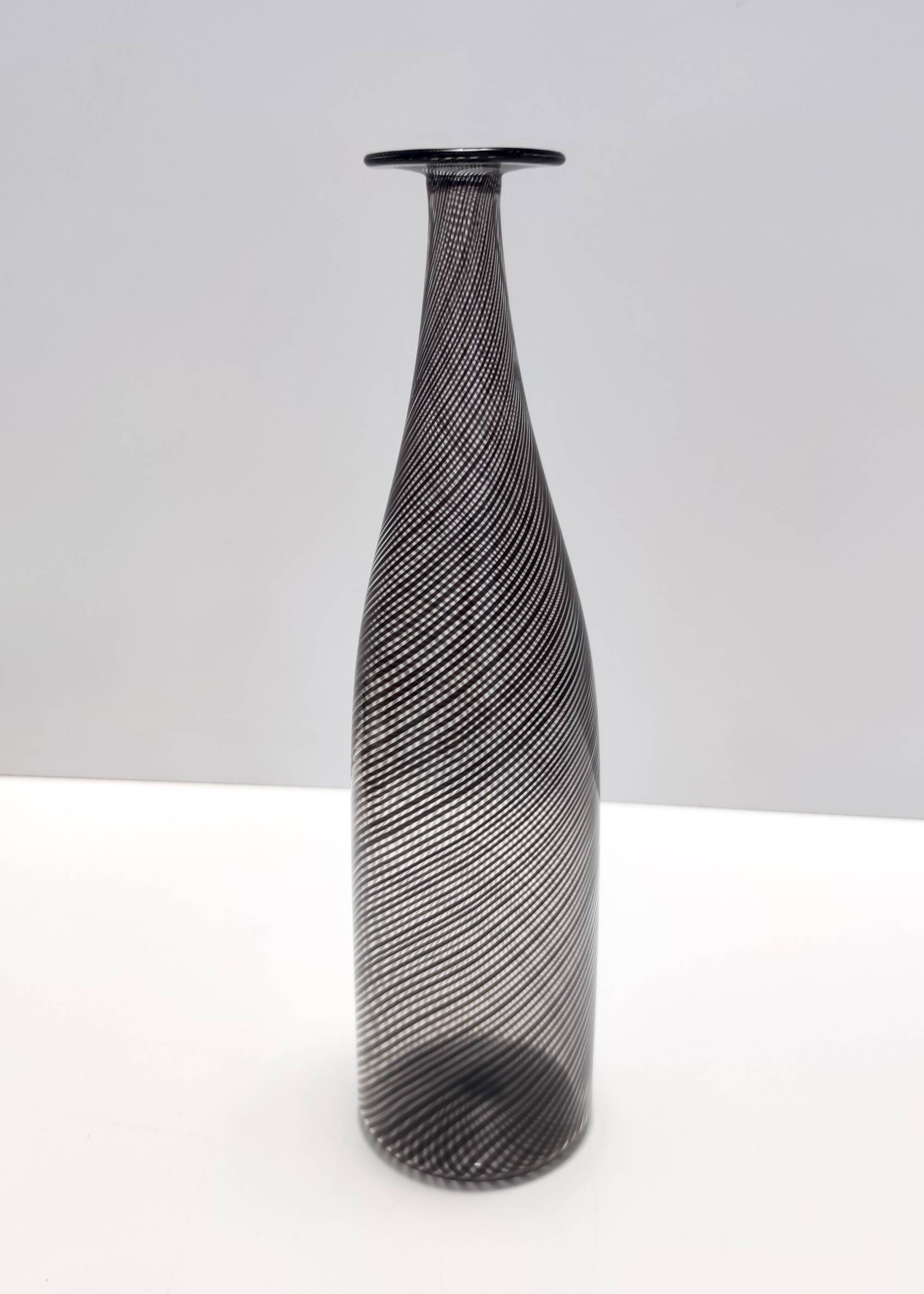 Black Murano Glass Bottle Vase "Mezza Filigrana" by Dino Martens for Aureliano Toso