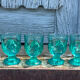 6 vintage turquoise chicken egg cups