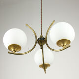 Mid century italian brass and opaline chandelier