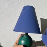 Pair of green and blue wooden ball lamps