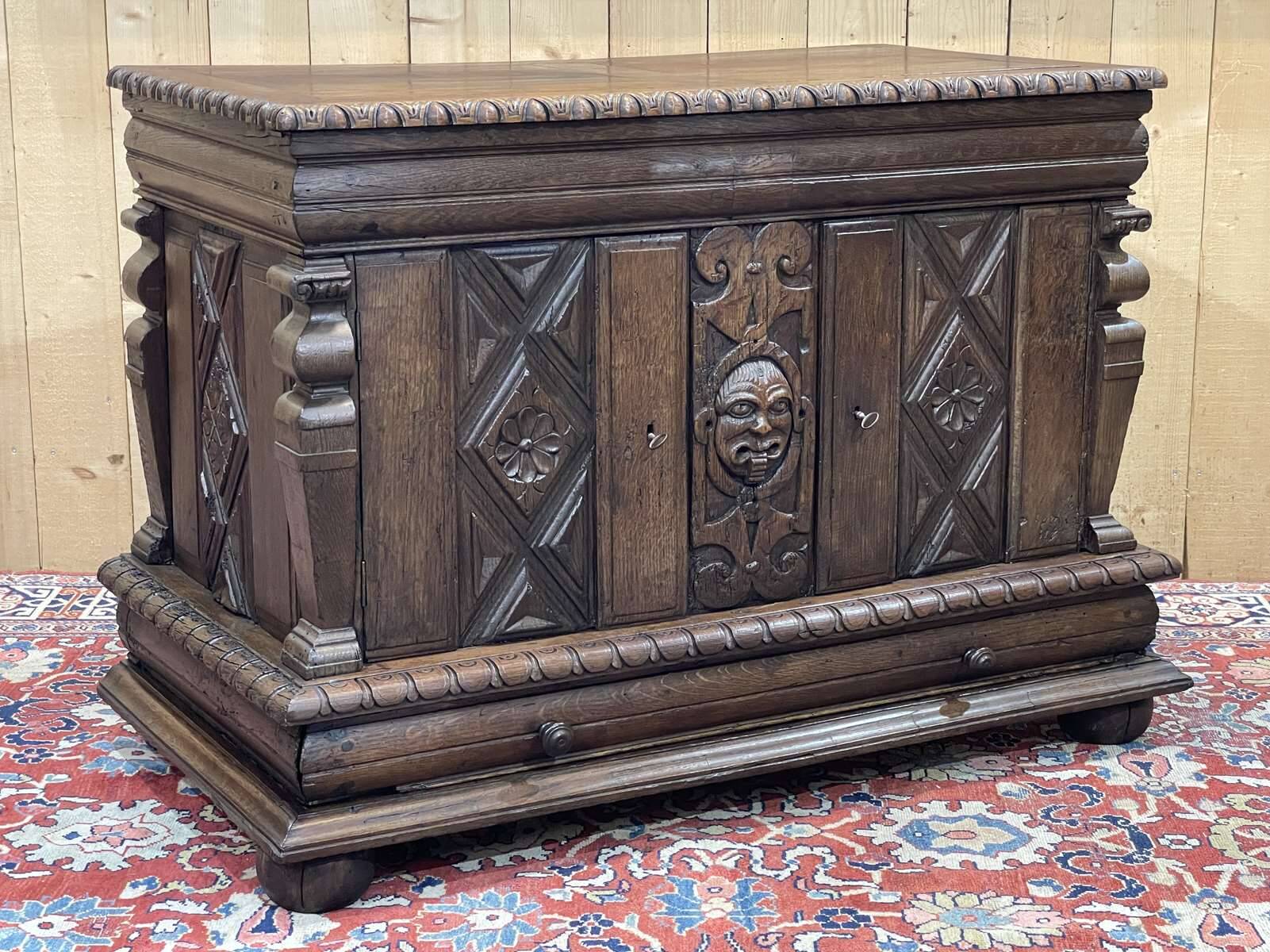 Late 17th century Renaissance oak chest transformed into a sideboard