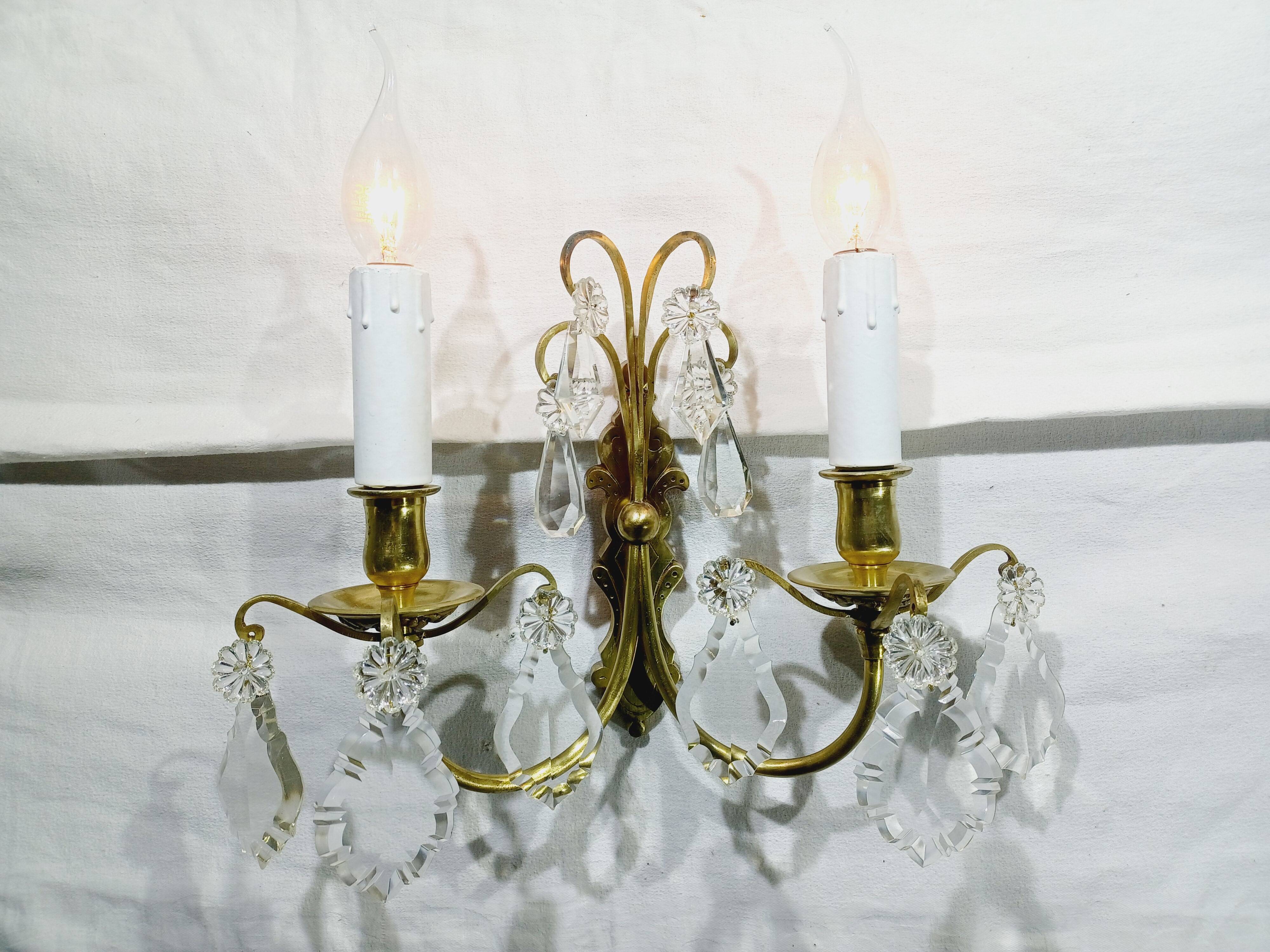 2-light bronze and crystal wall lamp