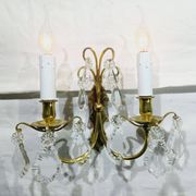 2-light bronze and crystal wall lamp