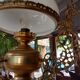 Old white opaline chandelier, brass and earthenware