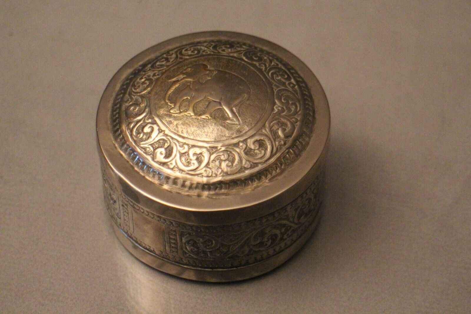 Silver metal box elephant decoration Cambodia Indochina early twentieth century