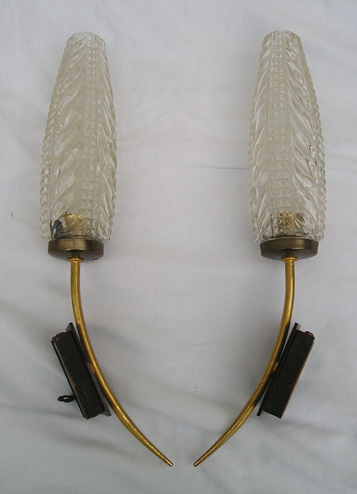 Paire d'appliques vintage verre et métal doré des années 70