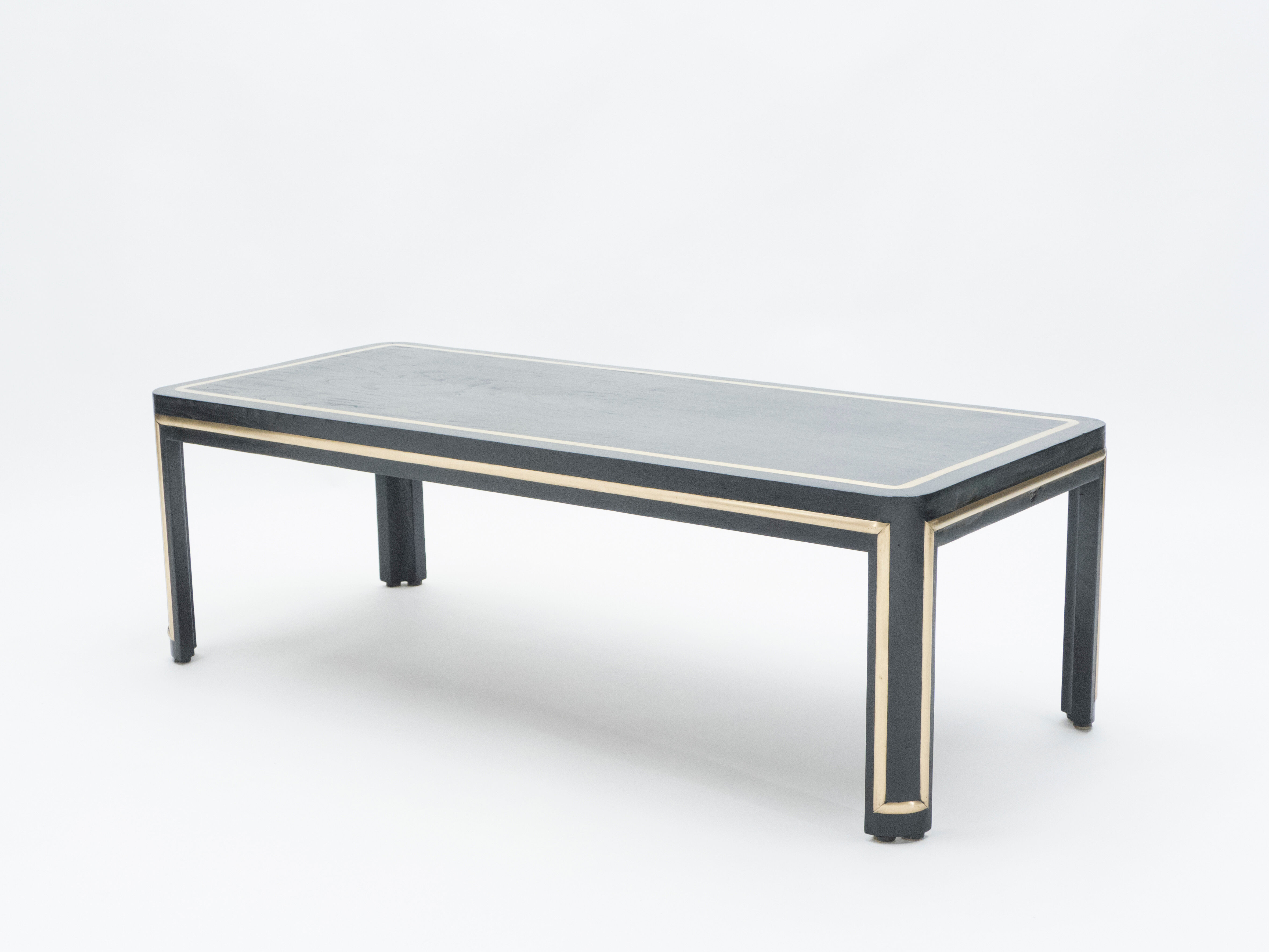 Black wood painted and brass art deco coffee table  circa 1940