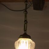 Antique Victorian pendant lamp bobeche glass copper chain suspension