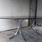 Large table Roche Bobois 1970 glass and chrome 8 pers