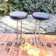 Set of high stools in chrome metal and vintage 80s leather Z