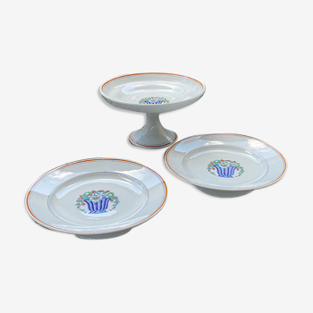 Set of 2 heel plates and one compote dish art deco, Boch La Louvière