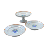 Set 2 assiettes à talon et un compotier art deco, Boch La Louvière