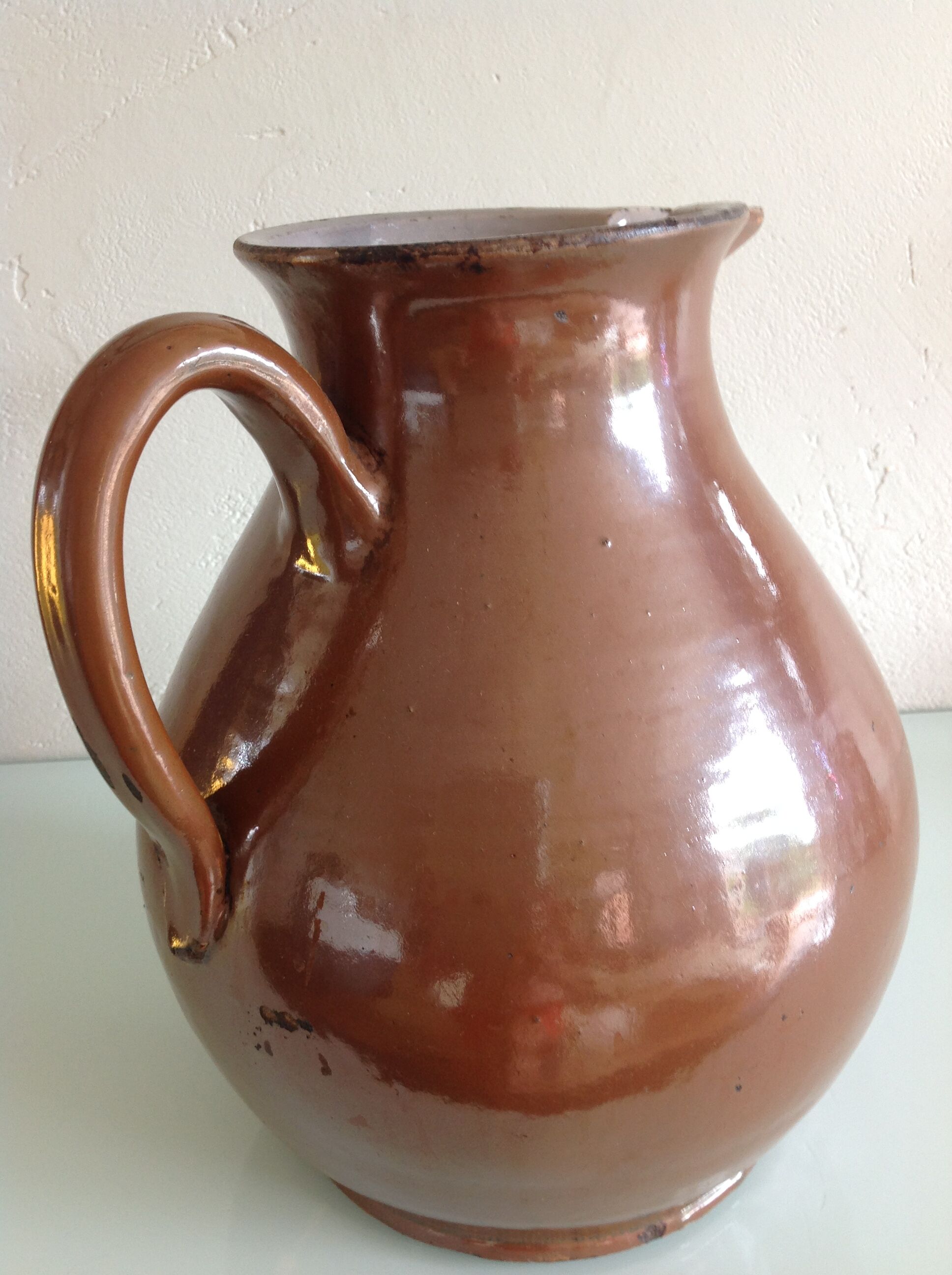 Pitcher brown glazed ceramic ball 60/70 years