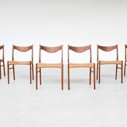Arne Wahl Iversen set of six dining chairs in teak Glyngore Denmark 1960