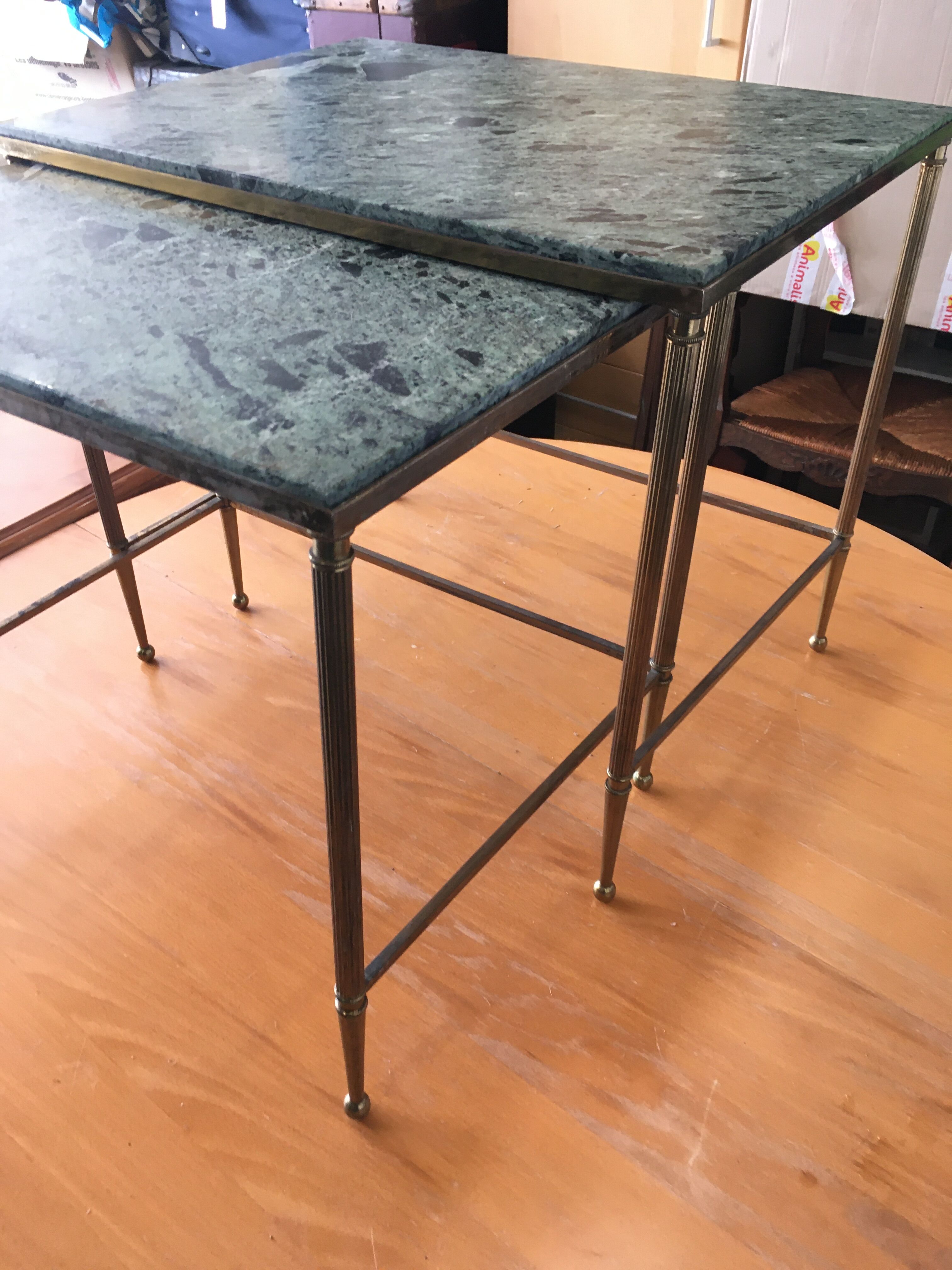 Marble and brass pull out tables
