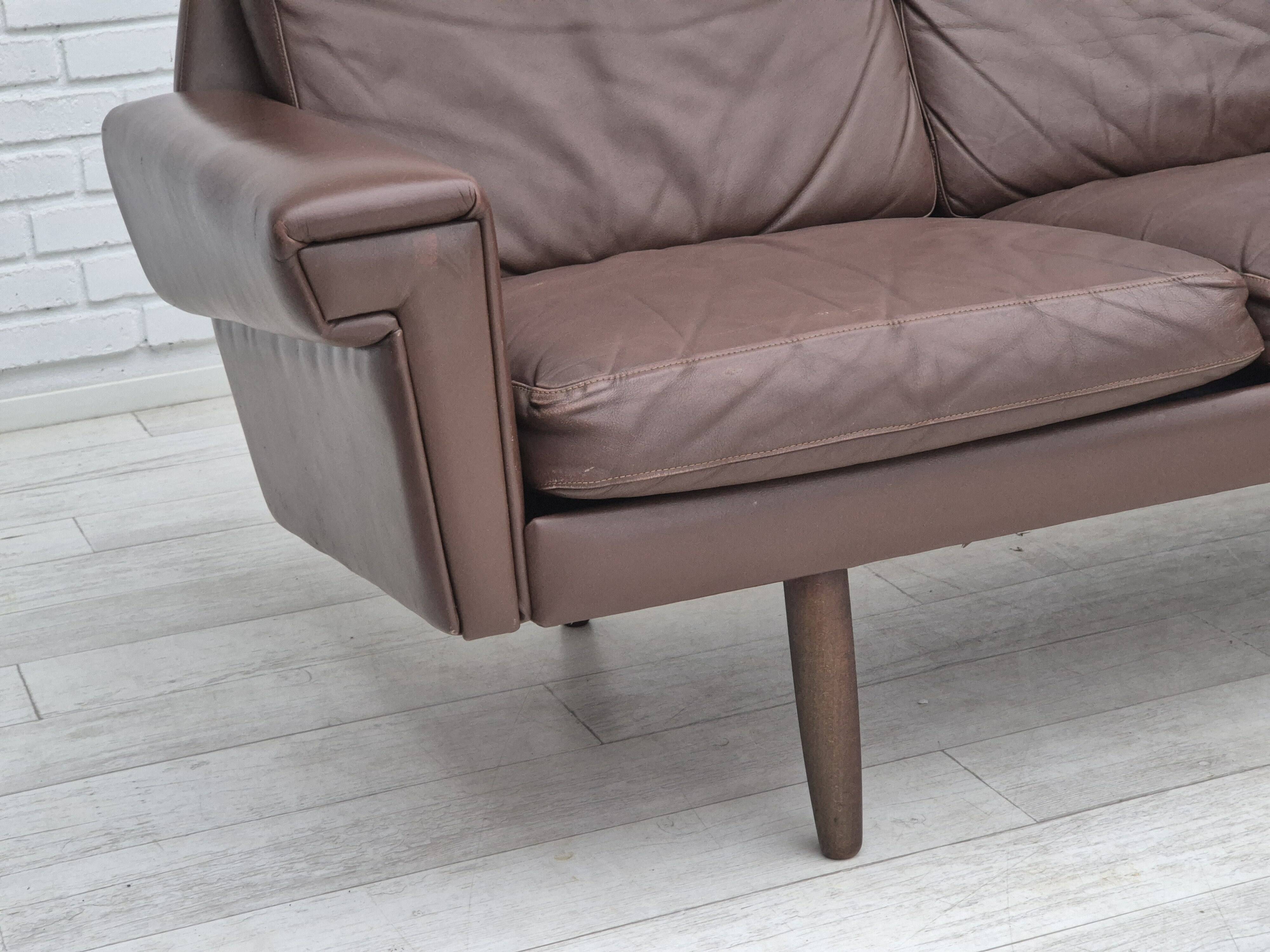 1970s, Danish 3-seater sofa, original brown leather.