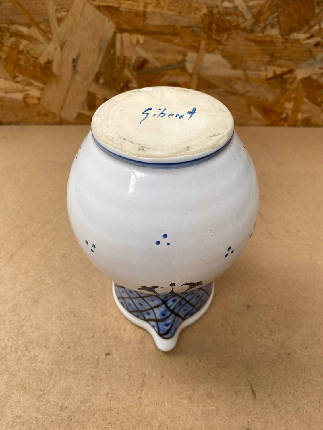 Antique Nevers Style Pitcher White Ceramic Blue Painted Decor Vintage #B630