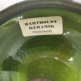 Small ceramic table lamp with beautiful green glaze and original shade, 70s