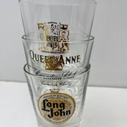 3 Vintage Canadian Club Whiskey Glasses, Long John and Queen Anne