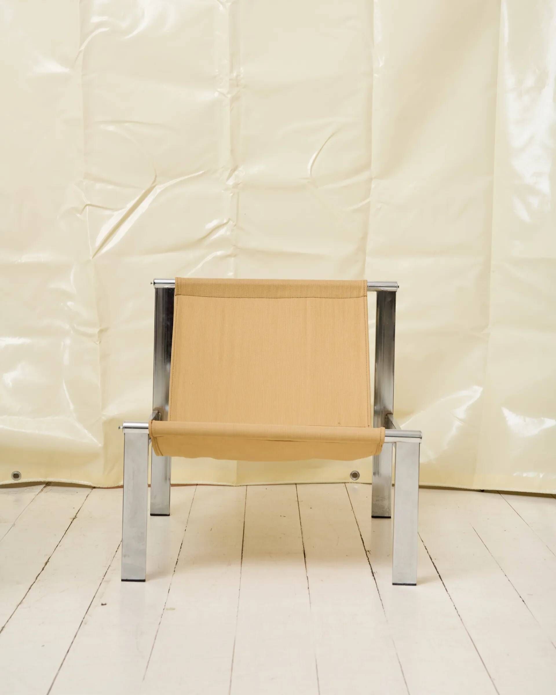 Beige armchair with chrome frame (1 of 2), Italy, 1980s