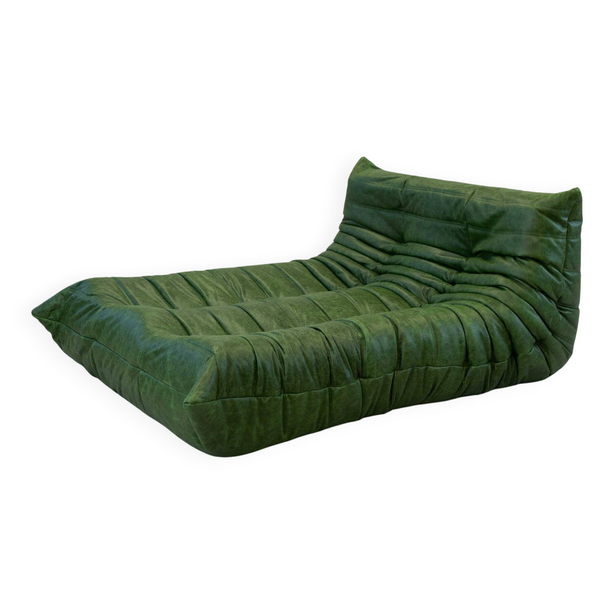 Togo chaise lounge in green leather attributed to Michel Ducaroy for Ligne Roset, 1974