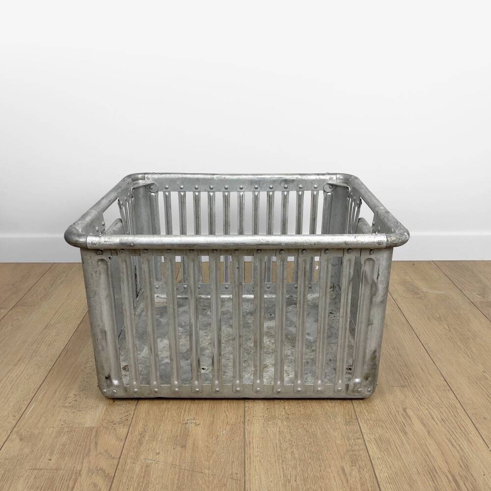 Large industrial aluminum laundry crate from the 60s