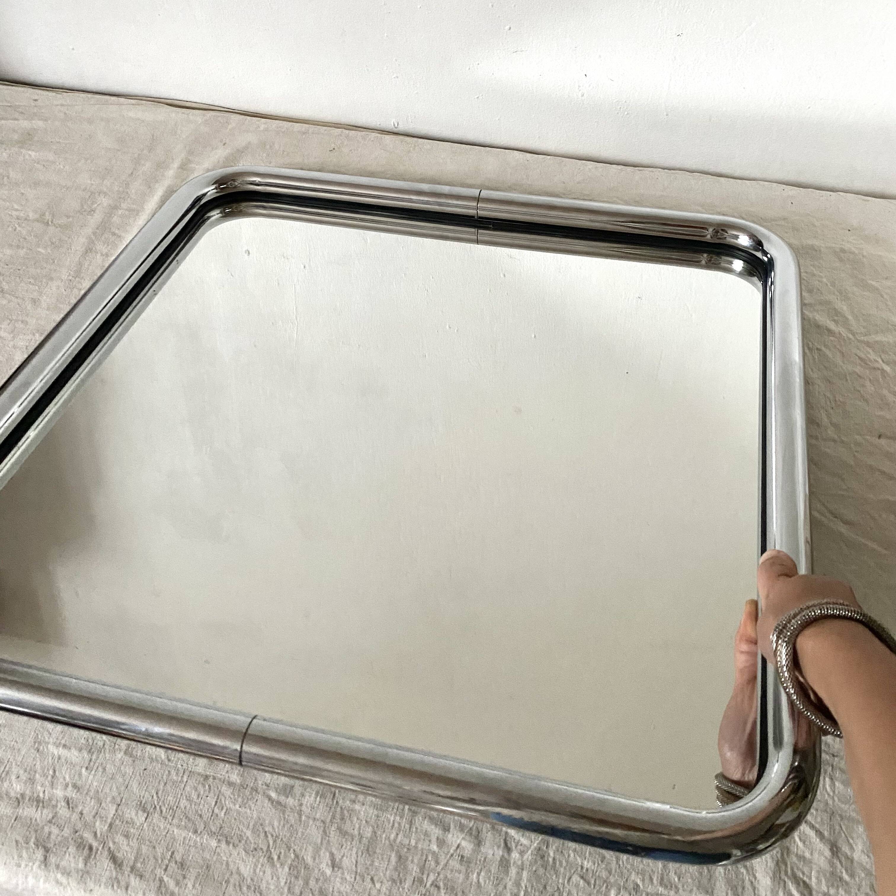 Vintage tubular chrome mirror, 70s