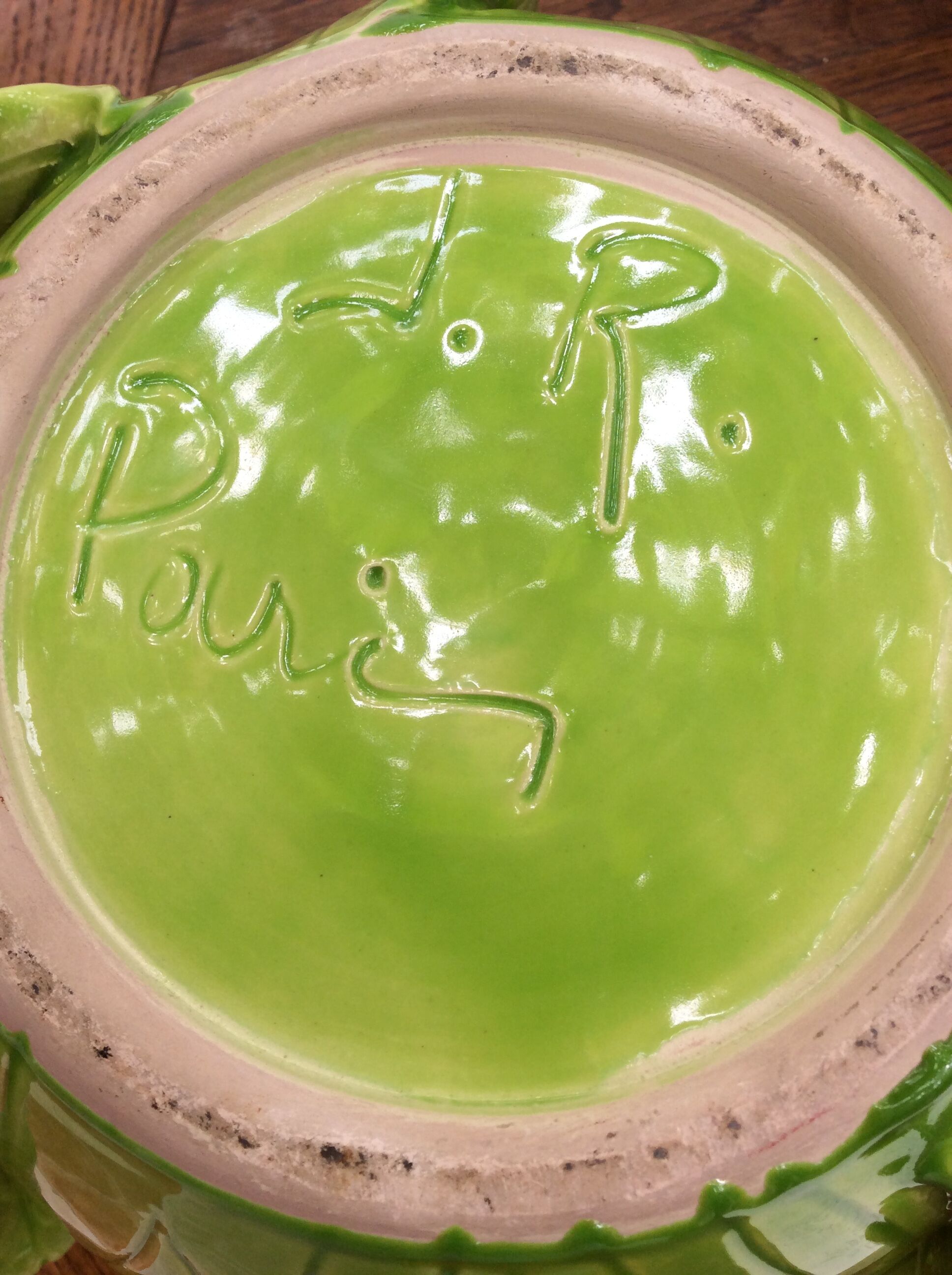 Green green-sized jar covered in cabbage-shaped dabbling: H-25cm- D-28cm-
