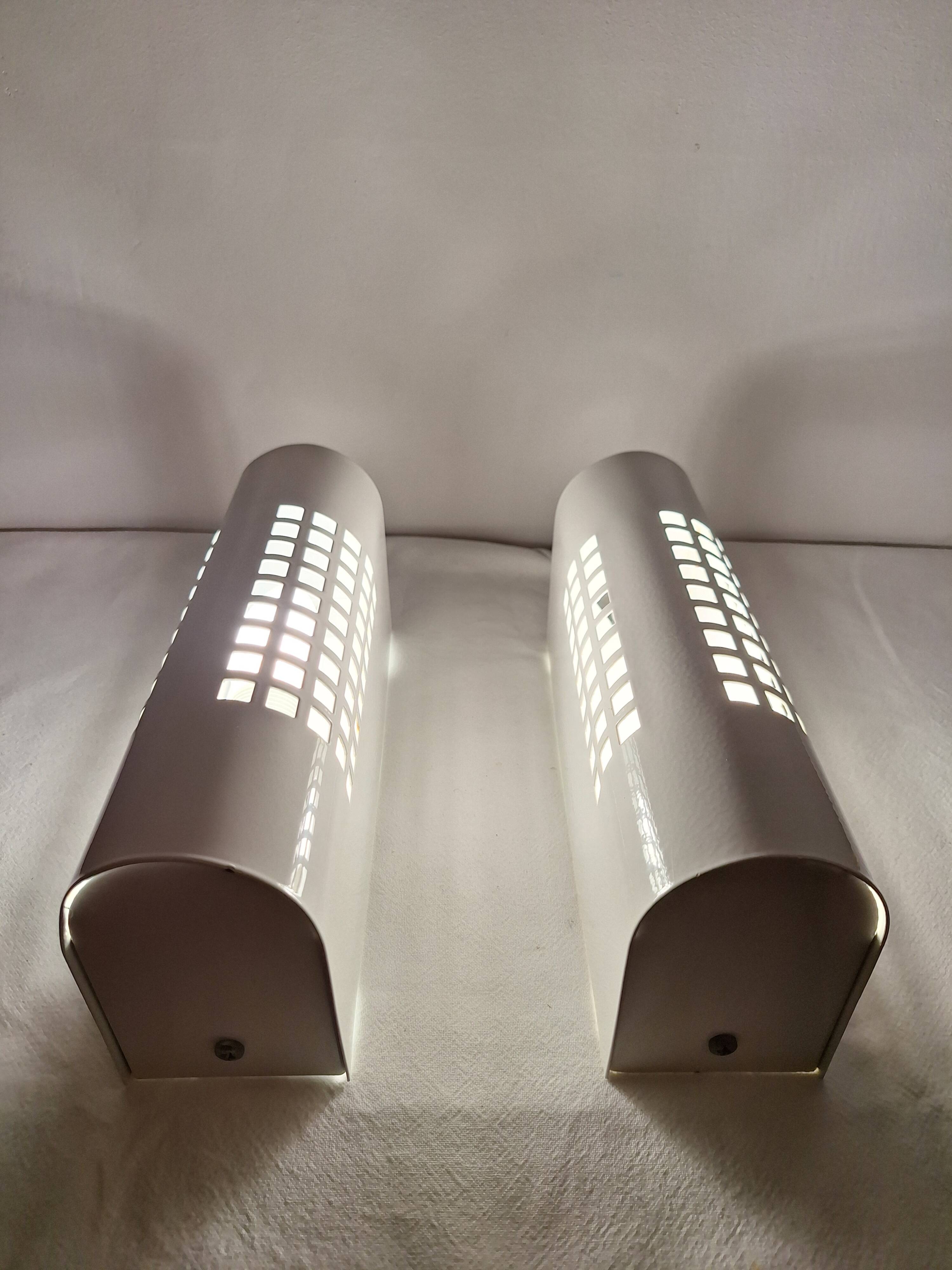 Pair of vintage 80s Memphis industrial wall or ceiling lights