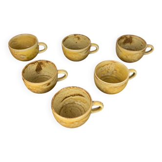 Set de 6 tasses à café / thé vintage , émail jaune/beige