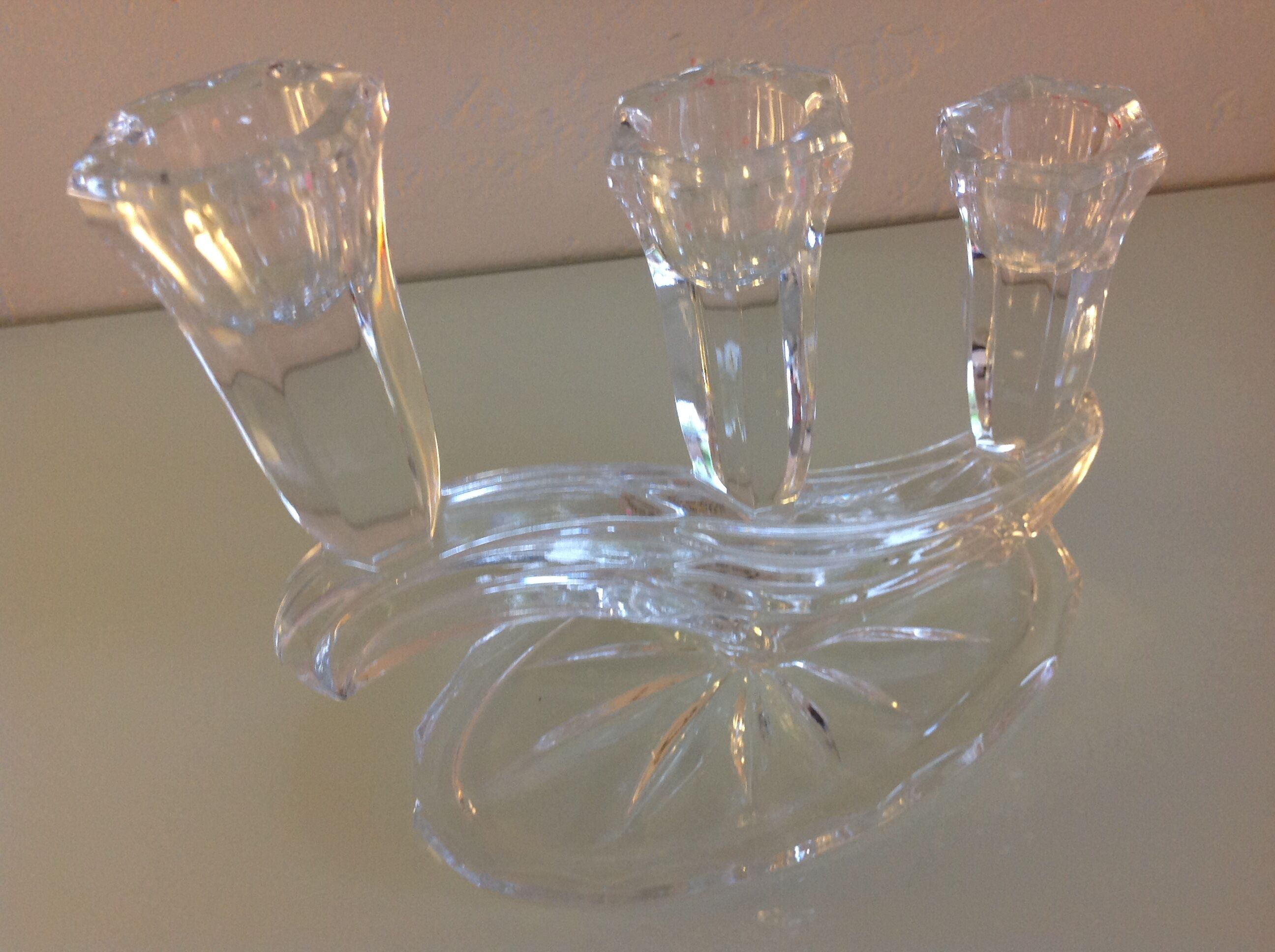 Crystal three-headed candlestick by Buder, vintage 60/70