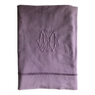 Drap Ancien En Lin Et Coton Teinté en Lilas