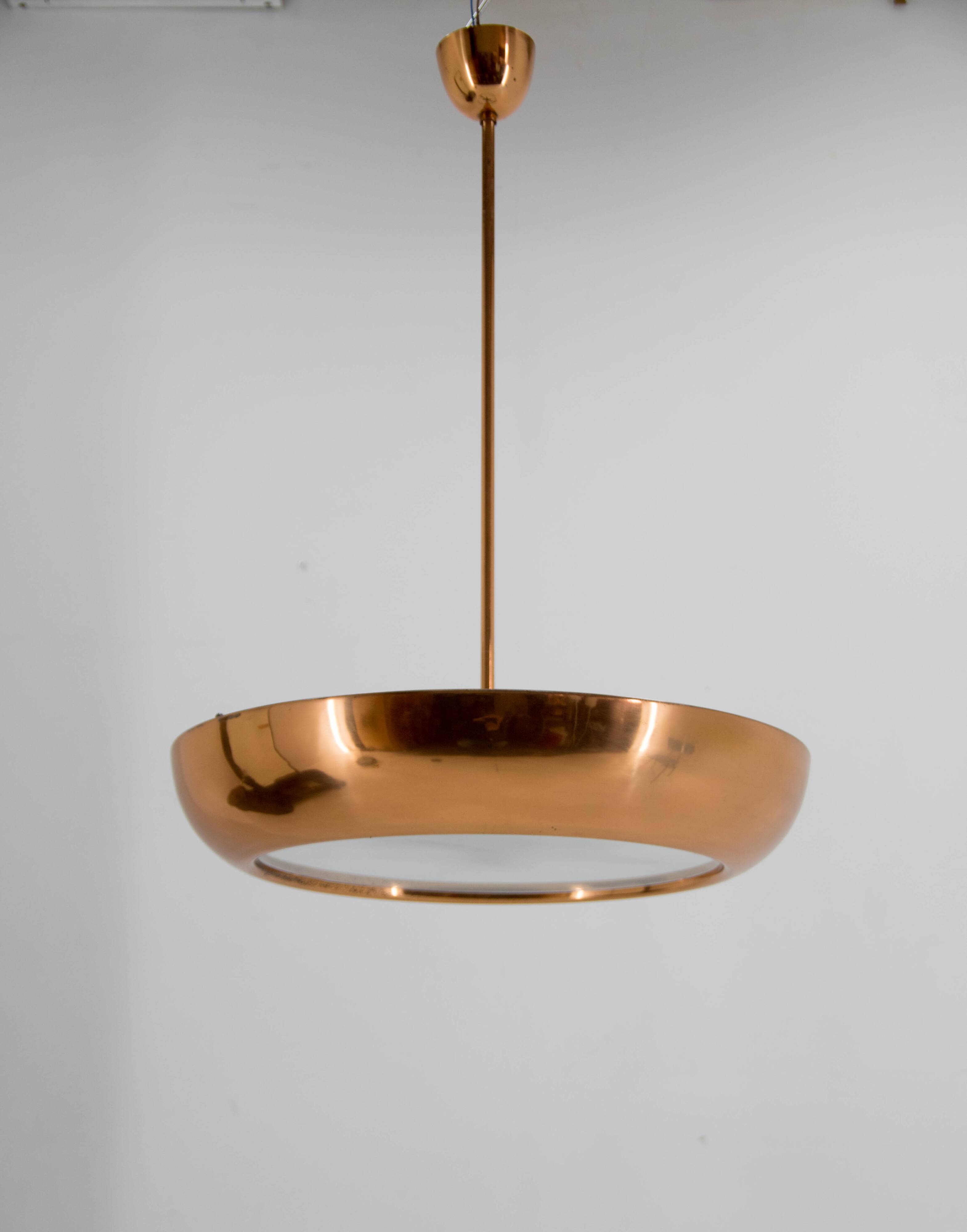 Lustre Bauhaus / Fonctionnaliste en Cuivre UFO, années 1930