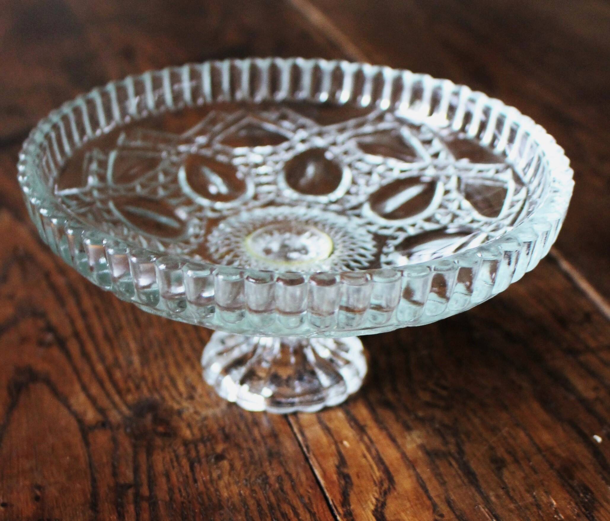 Cut glass goblet with a transparent stem.