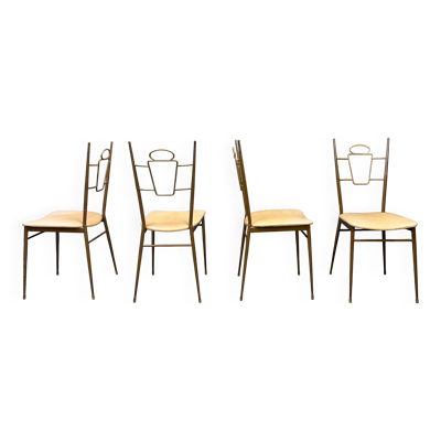 Chaises de salle à manger en laiton italien des années 1950.