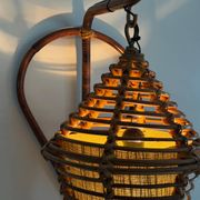 Unique wall lamp in bamboo and fabric, Lantern Design/One, Italy, 1960s