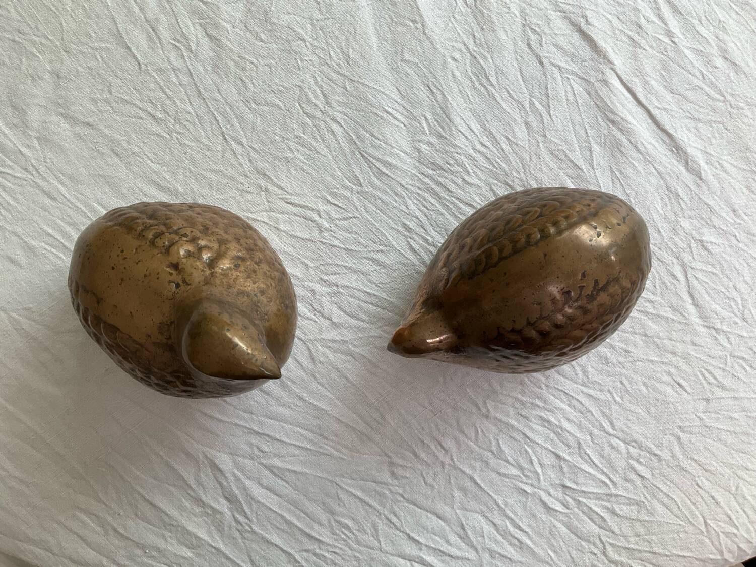 Pair of Art Deco copper quails