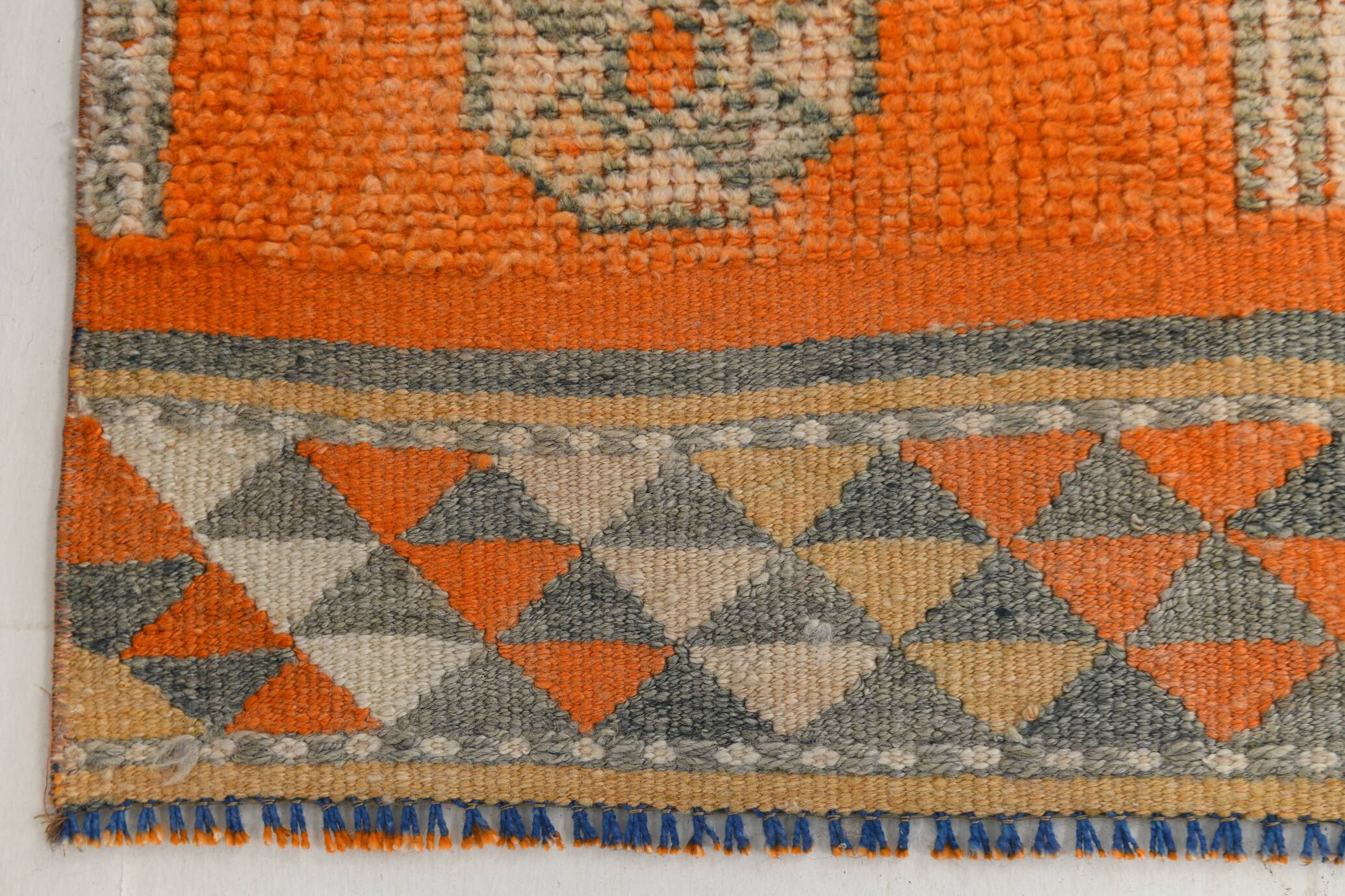 Pumpkin Orange & Grey Turkish Vintage Runner Rug, 86x356 Cm