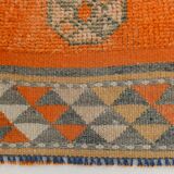 Pumpkin Orange & Grey Turkish Vintage Runner Rug, 86x356 Cm