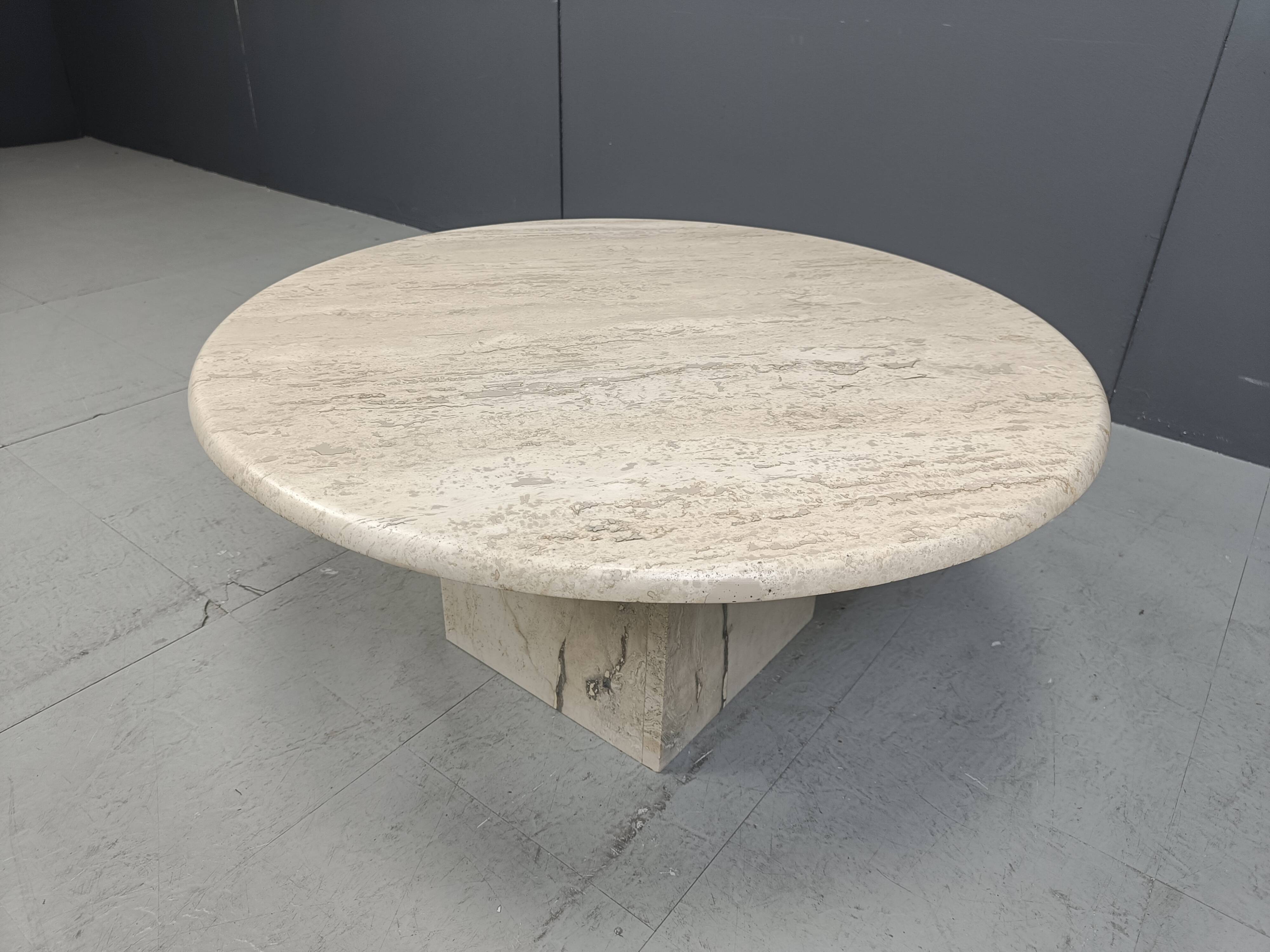 Round travertine coffee table, 1970s
