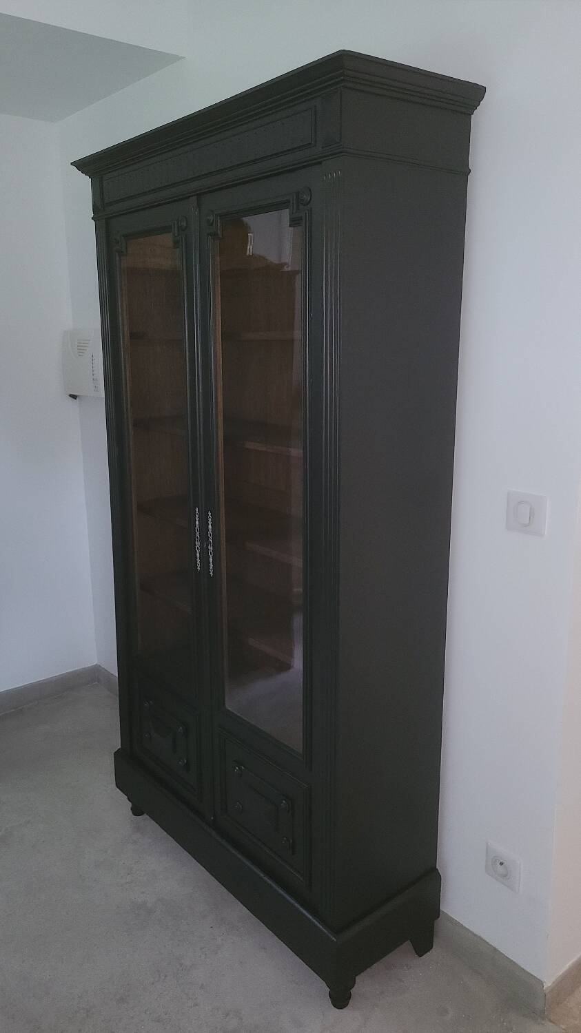 Old black Napoleon III display case, dresser, cabinet of curiosities, storage unit