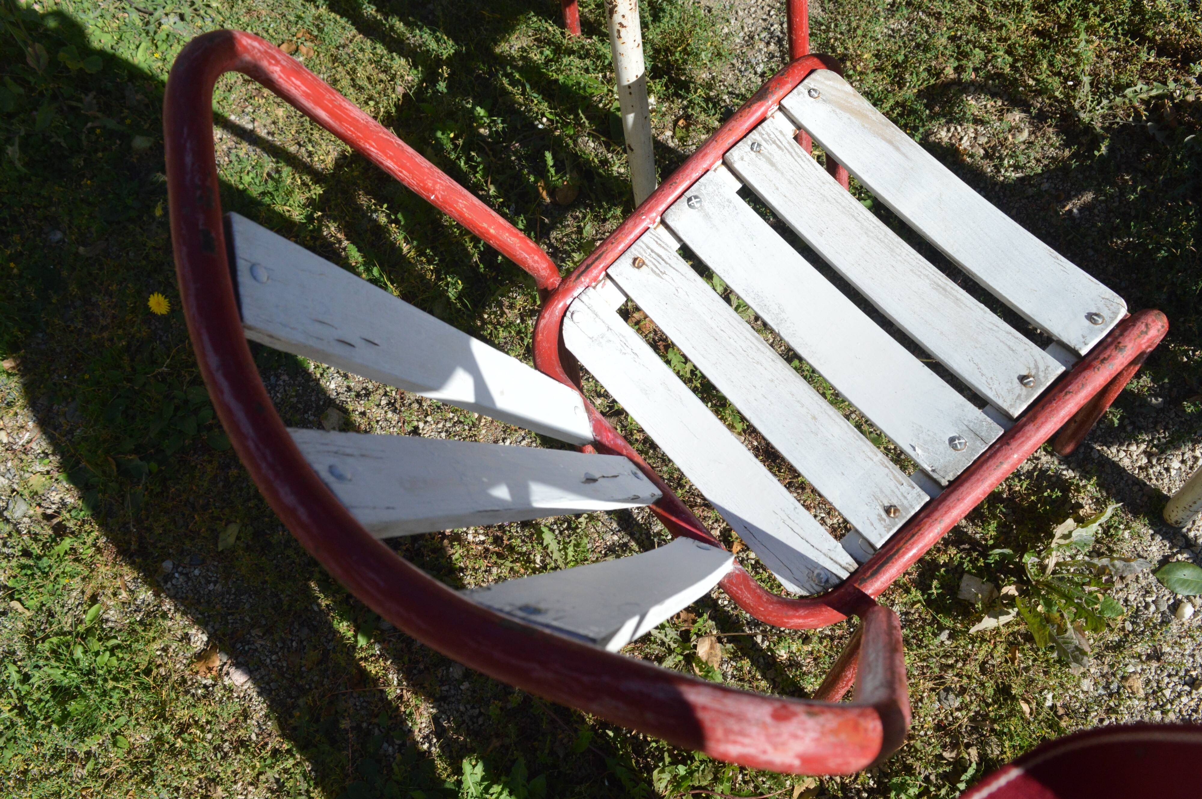Table and four iron garden chairs from the 1950s