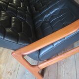 Danish 4-seater sofa with leather upholstery 244 cm, 1960s