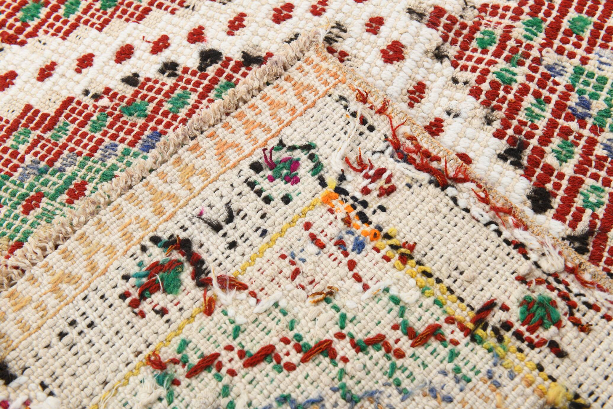 4x8 Green & Beige Vintage Kilim Rug, 133x253Cm