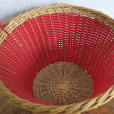 Basket with handles and lid wicker and red scoubidou 50