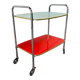 Vintage red mint and blue rolling table/bar cart/tea cart.