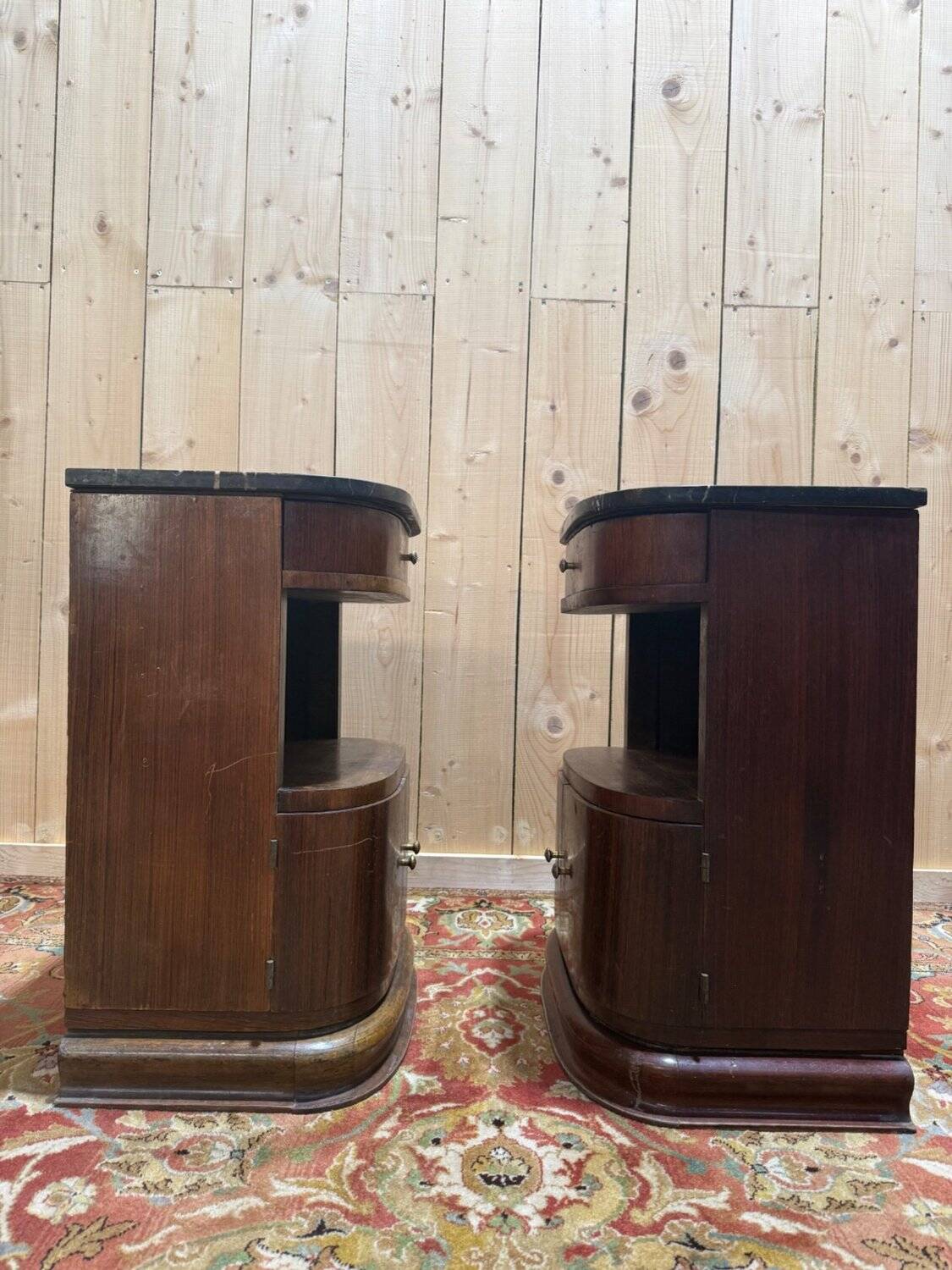 Pair of Art Deco bedside tables with marble.