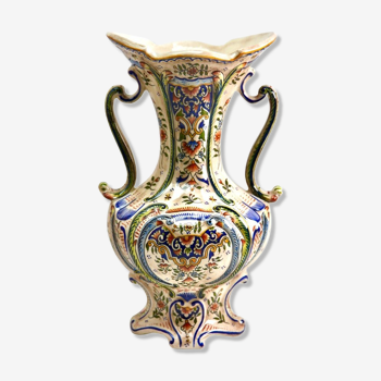 Hand-painted earthenware vase from Rouen, France twentieth century