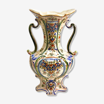 Vase en faïence peint à la main de Rouen, France XXe siècle