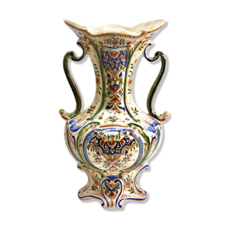 Hand-painted earthenware vase from Rouen, France twentieth century